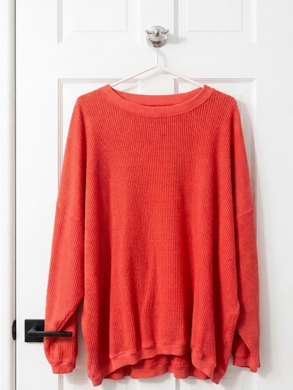 Aerie Coral Crewneck Waffle-Knit Sweater